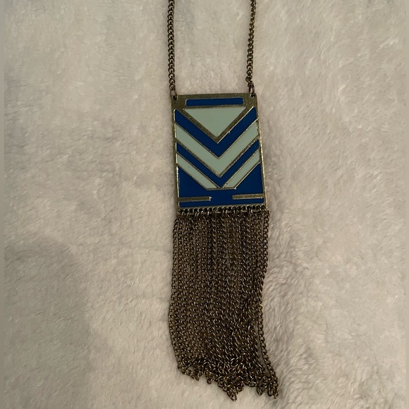 Blue and gold long fringe necklace NWT - Picture 5 of 7